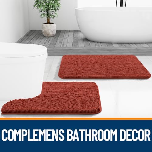 OLANLY Bathroom Runner Rugs 44x24, Soft Absorbent Chenille Bath Rugs, Rubber Backing Quick Dry, Machine Washable Long Bath Mats for Bathroom, Tub and Shower, Home Decor Accessories, Rustic Terracotta - Image 7