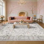 Large Light Gray & Sage 10x14 Living Room Rug - Vintage Floral Area Rug for Dining Room, Washable Low Pile Bedroom Carpet, Modern Eclectic Geometric Decor & Stain Resistance - Image 6