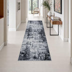 2.6x8 Washable Runner Rug：Modern Abstract Soft Carpet Dark Black by FXRHLP