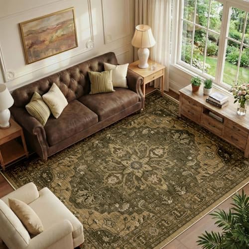 RELEANY Washable Area Rug, 6'x8', Brown/Dark Brown by RELEANY