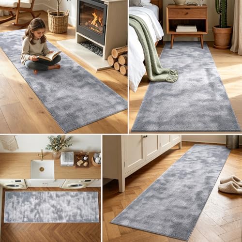 2x6 Tie-dye Light Grey Runner Rug Washable Non-Slip for Kitchen Hallway - Image 3