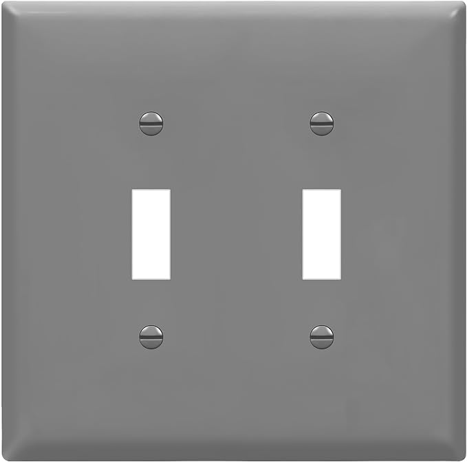 ENERLITES Double Light Switch Wall Plate, Toggle Switch Plate, Gloss Finish, 2-Gang Mid-Size 4.88" x 4.92", Unbreakable Polycarbonate Thermoplastic, UL Listed, 8812M-GY, Gray