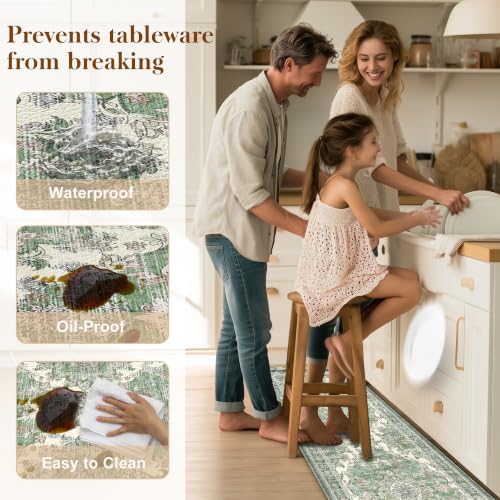 Boho Kitchen Mats for Floor 2PC Anti Fatigue Kitchen Rugs, Spring Green - Image 5
