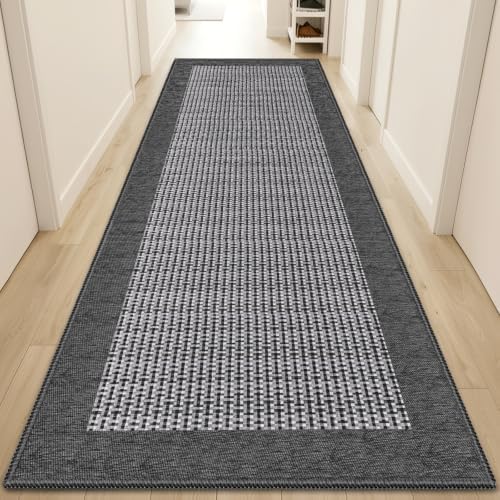 StepRite Kitchen Rugs, Kitchen Mats for Floor, 96"x24" Non-Slip Machine-Washable Kitchen Throw Rug, Absorbent Runner Rugs Office, Sink Standing Desk Mat, Decor Carpet, Grey by Bringcushiontoyourlife