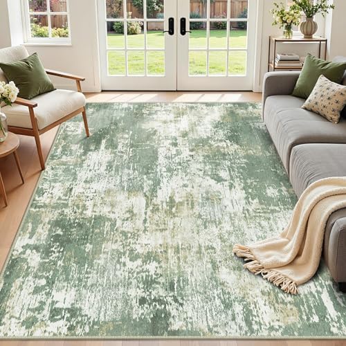 RELEANY Washable 5'x8' Abstract Area Rug for Living Room Light Green by RELEANY