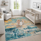 Area Rug Living Room: 4x4 Modern Washable Soft Carpet Rosy Haze - Image 5