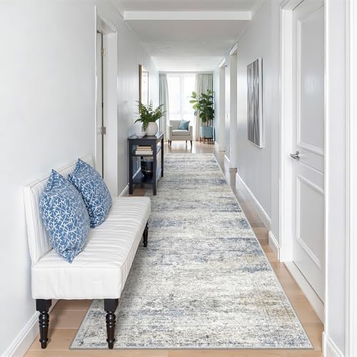 2'6 x 12' Runner Rug Non Slip,Washable Kitchen Rugs,Blue by Restydon