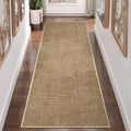 Washable 2x6 ft Textured Printing Runner Rug Brown Yellow Low‑Pile by winolive