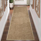 Washable 2x6 ft Textured Printing Runner Rug Brown Yellow Low‑Pile by winolive
