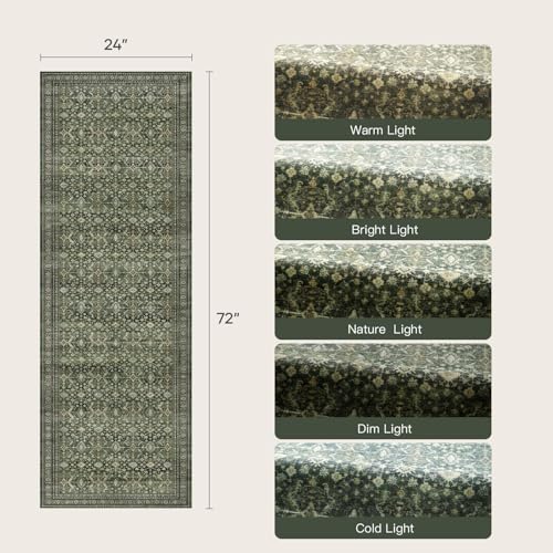 2x6 Area Rugs for Hallways, Green Washable Non-Slip Kitchen Runner Rug - Image 2