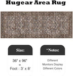 HUGEAR 3x8 Brown Blue Vintage Floral Washable Runner Rug for Hallway - Image 2