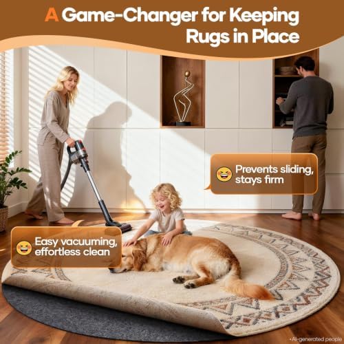 Veken Non Slip Cushioned Rug Pad Gripper, Felt and Silicone Backing, Round 5 Ft, 1/4 inch Thick Carpet Liner Protector Mat for Area Rugs and Hardwood Floors, with Over 99 Pcs Anti-Slip Strips Pattern - Image 2