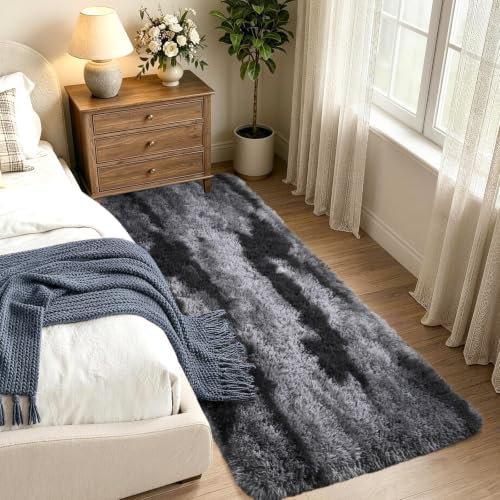 Noahas 2x10 Black Fluffy Soft Runner Rug Non-Slip for Bedroom Dorm Hallway - Image 2