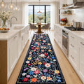 PLHXFR 2.6x14 Washable Runner Rug：Floral Indoor Kitchen Soft Carpet Black by PLHXFRSoftAreaRugs