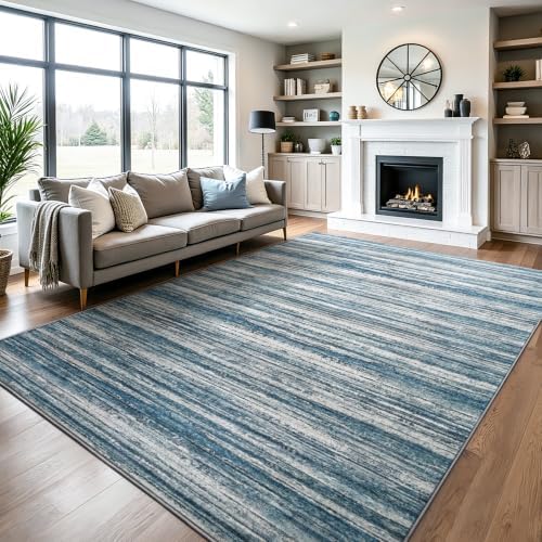 Chicrug 7x10 Blue Washable Striped Abstract Area Rug Living Room Bedroom by ChicrugHomeDecor