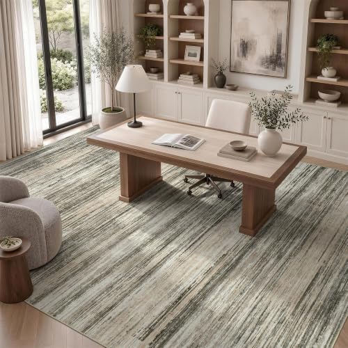 Lofus 9x12 Area Rug for Living Room, Abstract Washable Non-Slip Rugs, Taupe - Image 6