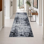 3x8 Washable Runner Rug：Modern Abstract Soft Carpet Dark Black by FXRHLP