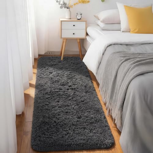 Ophanie Runner Rug for Hallway, 3x6 Washable Non-Slip Fluffy Soft Bedside Rugs, Bedroom Living Room Shaggy Carpet for Kids Girls Boys Dorm Nursery Decor Aesthetic, Grey with Over 99 pcs Pile fibers - Image 5