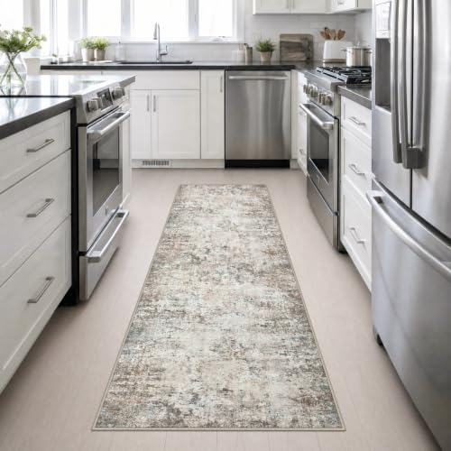 2.6x10 Washable Runner Rug:Modern Abstract Indoor Soft Carpet Brown - Image 4