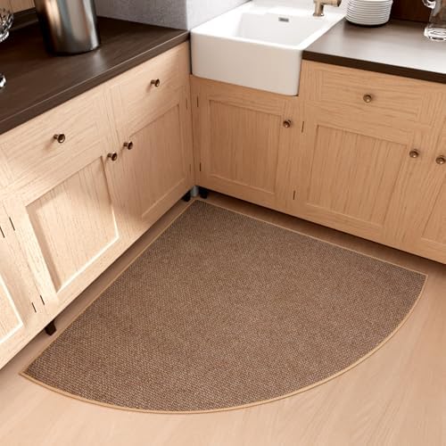 SUMLANS Fan Shaped Kitchen Mat 1 PCS, Cushioned Non Slip Rugs for Kitchen Floor, Absorbent Runner Comfort Standing Mats Washable for Kitchen, Office, Home (Brown, Radius 47") by SUMLANS