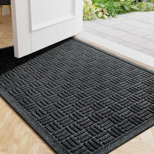 Mibao Front Door Mat Outside Entrance, 36" x 24", Heavy Duty Welcome Mat, Stain and Fade Resistant, Dirt Trapper Doormat, Super Absorbent Indoor Outdoor Entryway Mat with Non-Slip Backing, Black by Mibao