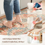 Boho Kitchen Mats for Floor 2PC Anti Fatigue Kitchen Rugs, Retro Red - Image 3
