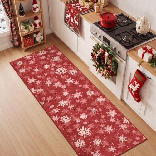 2x6 Christmas Runner Rug for Hallway,Washable Kitchen Rugs,Red - Image 3