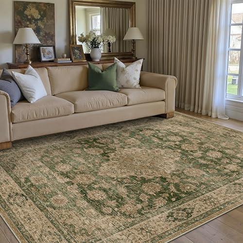 HUGEAR 5x7 Green Retro Floral Washable Area Rug for Living Room - Image 3