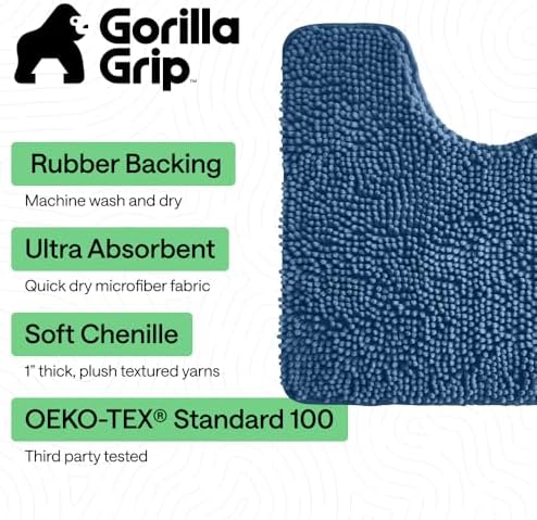 GORILLA GRIP Chenille Bath Rug Mat for Oval Toilet Base, 24x19 Blue - Image 3