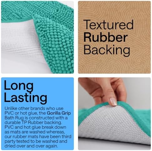GORILLA GRIP Chenille Bath Rug Mat for Square Toilet Base, 24x19 Turquoise - Image 4