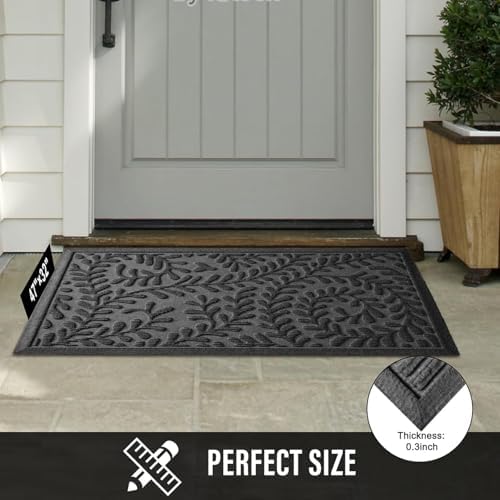 HIYARD Front Door Mat, Absorbent Dirt Trapping Welcome Door Mat Indoor Outdoor, Non Slip Entry Mat, Indoor Outdoor Door Mats, Fade Resistant, Low Profile Doormat for Entryway, 47×32, Grey - Image 2