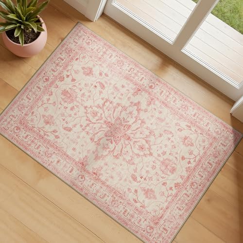RELEANY Washable Area Rug, Small 2'x3', Pink/Light Vintage Pink by RELEANY