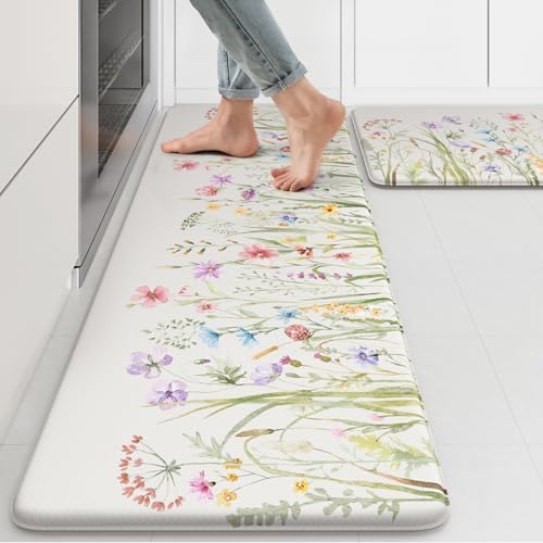 KIMODE Anti Fatigue Kitchen Mats for Floor, Floral Kitchen Rugs Sets of 2 by StayinComfortCookwithJoy