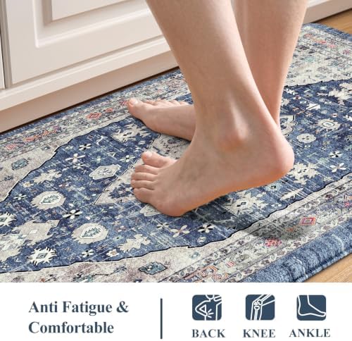 Collive Kitchen Mats for Floor, Boho Dusty Blue Sink Rug-17.3"x29" - Image 3