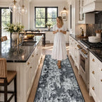 RELEANY Washable Runner 2'x8' Abstract Area Rug for Hallway Black White - Image 3