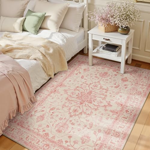 RELEANY Washable Area Rug, 3'x5', Pink/Light Vintage Pink by RELEANY