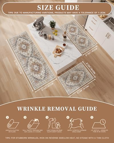 Madane 2-Piece Area Rugs Set, Small Kitchen Runner Non-Slip, Turmeric/Grey - Image 5