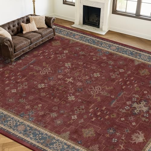 Hazo Haus Moroccan Big Rugs for Living Room - Dark Red 10x14 Area Rug for Large Bedroom, Dining Room, Washable Lightweight Low Pile Foldable Oriental Burgendy Home Décor - Image 6