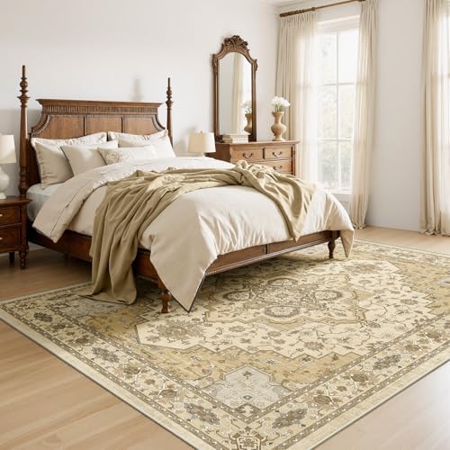 Amada Vintage Washable Area Rug,9'x12',Beige/Cream - Image 3
