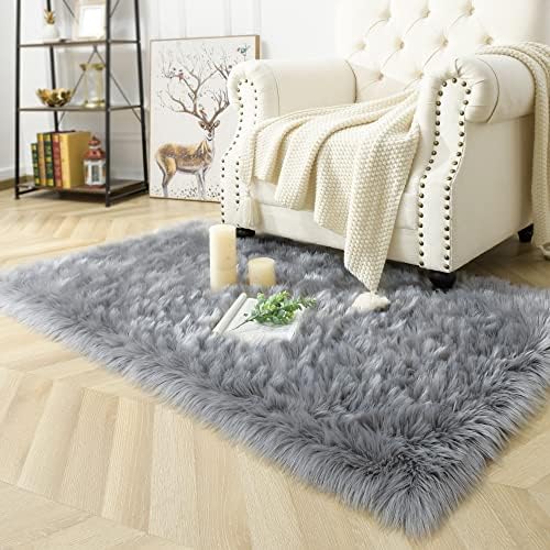 Noahas Luxury Fluffy Rugs Bedroom Furry Carpet Bedside Faux Fur Sheepskin Area Rugs Children Play Princess Room Decor Rug, 3 x 5 Feet - Image 4
