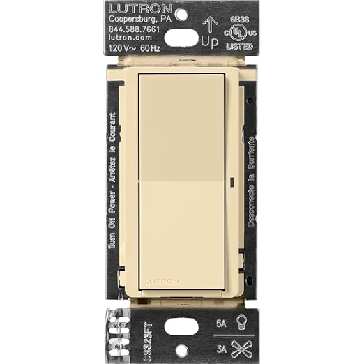 Lutron Claro Smart Light Switch for Caseta Lighting, for LED Lights, Fans, 5 Amp, Single-Pole/3-Way, Neutral Required, DVRF-5NS-IV, Ivory