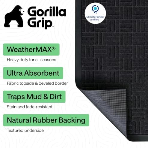 GORILLA GRIP WeatherMAX Door Mat, Indoor Outdoor Use, 58x34, Black Maze - Image 2