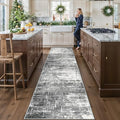 Washable 12ft Kitchen Area Rug: Abstract Entryway Rug Runner Soft Bedroom Besides Floor Mat Non-Slip Indoor Carpet for Bathroom Living Room Stain Resistant Runner for Family(2'6x12,Black/Grey) by HYHAOYUNLAI
