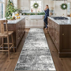 Washable 12ft Kitchen Area Rug: Abstract Entryway Rug Runner Soft Bedroom Besides Floor Mat Non-Slip Indoor Carpet for Bathroom Living Room Stain Resistant Runner for Family(2'6x12,Black/Grey) by HYHAOYUNLAI