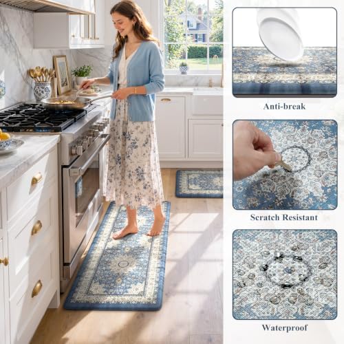 Collive Anti Fatigue Mats for Kitchen Floor, Blue Kitchen Rugs Sets of 2 - Image 6
