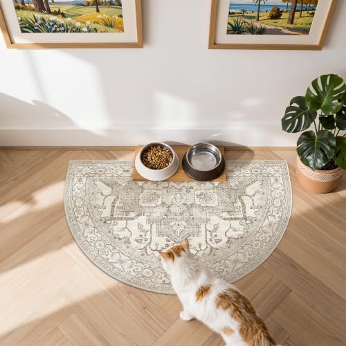 Madane Washable Half Circle Round Rug 2x3 Small Moon Rugs, Beige/Brown - Image 2