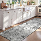 2x8 Grey Rug Runners for Hallways Kitchen Runner Rug Non Slip Washable Black Long Runner Rugs with Rubber Backing Soft Abstract Carpet Runner for Bedroom, Kitchen, Bathroom, Entryway - Image 4