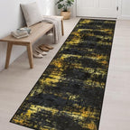 3x14 Washable Runner Rug：Modern Abstract Soft Carpet Black Gold - Image 3