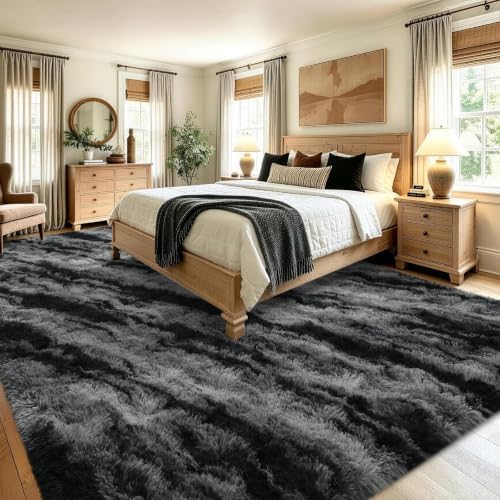8x10 Extra Large Black Fluffy Area Rug Non-Slip for Living Room Bedroom - Image 4