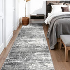 Abstract 14ft Long Runner Rug: Non-Slip Washable Rug Runner Low-Pile Soft Beside Carpet Indoor Farmhouse Entryway Floor Mat Bathroom Living Room Cozy Stain Resistant Area Rugs(2'6x14,Black/Grey) - Image 2